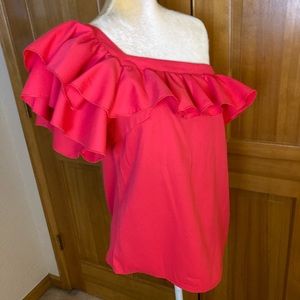 NWT, Lavishly Paris Women’s watermelon ruffle trim blouse.
